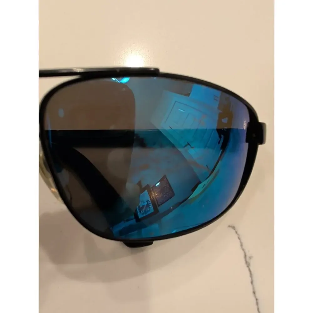 Revo 3014 001/62 Vintage Black Aviator Sunglasses Blue Mirror Lens Italy Wrap